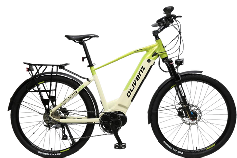 Olivenz Urban Rider ebike with 27.5 wheels, disc brakes, mid-mount motor and internal battery