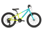 Haro 2021 Flightline 20 Plus teal and neon-yellow kids bike with 7 gears