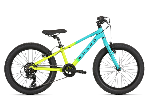 Haro 2021 Flightline 20 Plus teal and neon-yellow kids bike with 7 gears