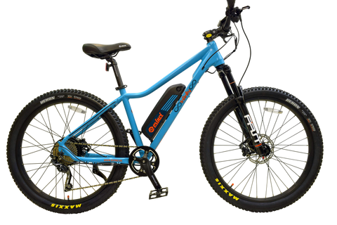 Evinci Infinity ebike blue mountain bike with front suspension