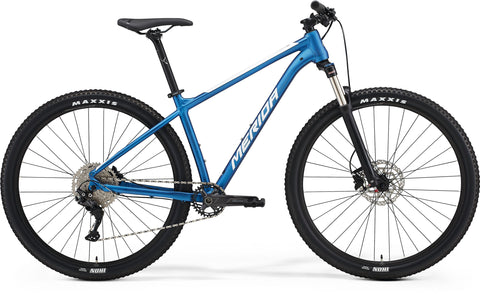 Merida Big Nine 2021 29er hardtail blue and white alloy mountain bike with 10 speeds and disk brakes