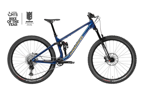 2023 Norco Fluid FS A2 blue and copper full suspension mountain bike with 130mm of travel, 140mm of fork travel